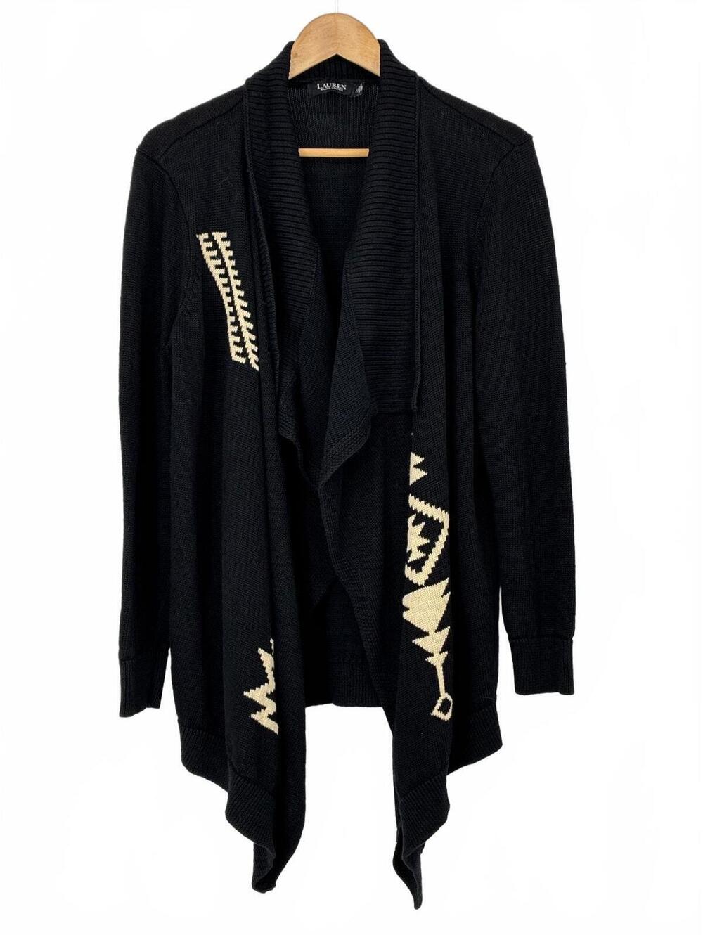 Lauren Ralph Lauren Black Label - Black Cardigan Sweater with Aztec Beige Print